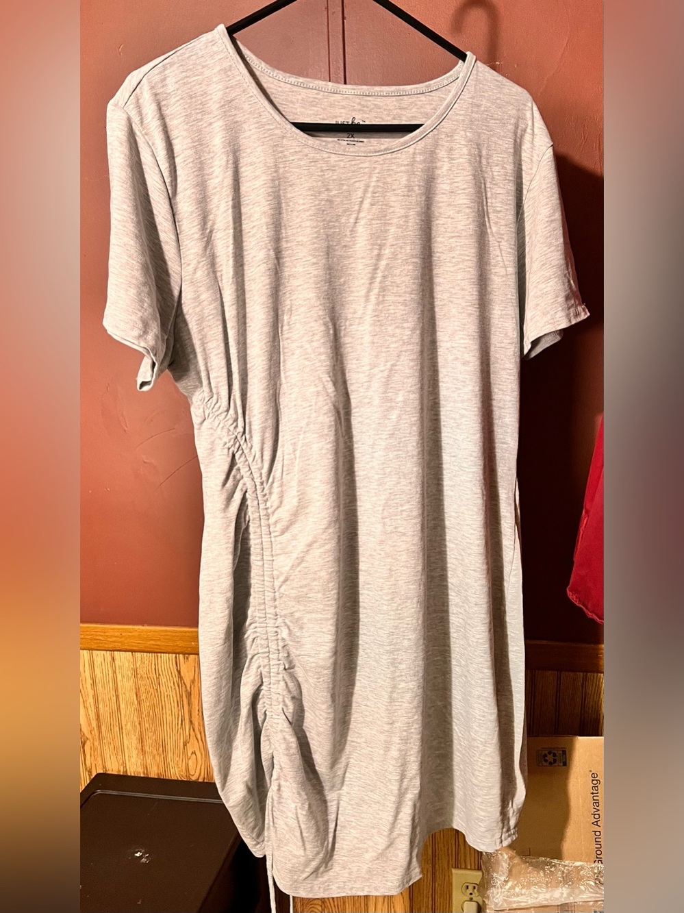 just be Light Gray Ruched Side Tunic Dress